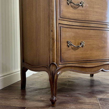 French Provincial Vintage Drexel Touraine 5-Drawer Serpentine Tallboy Dresser