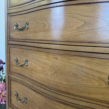 French Provincial Vintage Drexel Touraine 5-Drawer Serpentine Tallboy Dresser