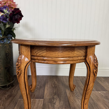 Vintage French Provincial Oak Carved Accent Table