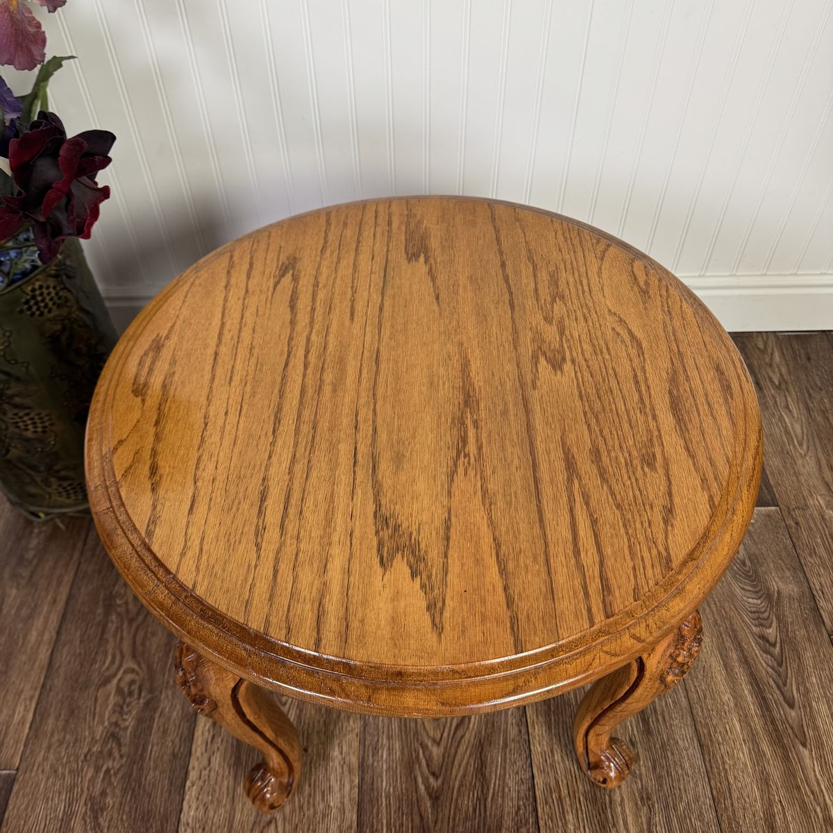 Vintage French Provincial Oak Carved Accent Table