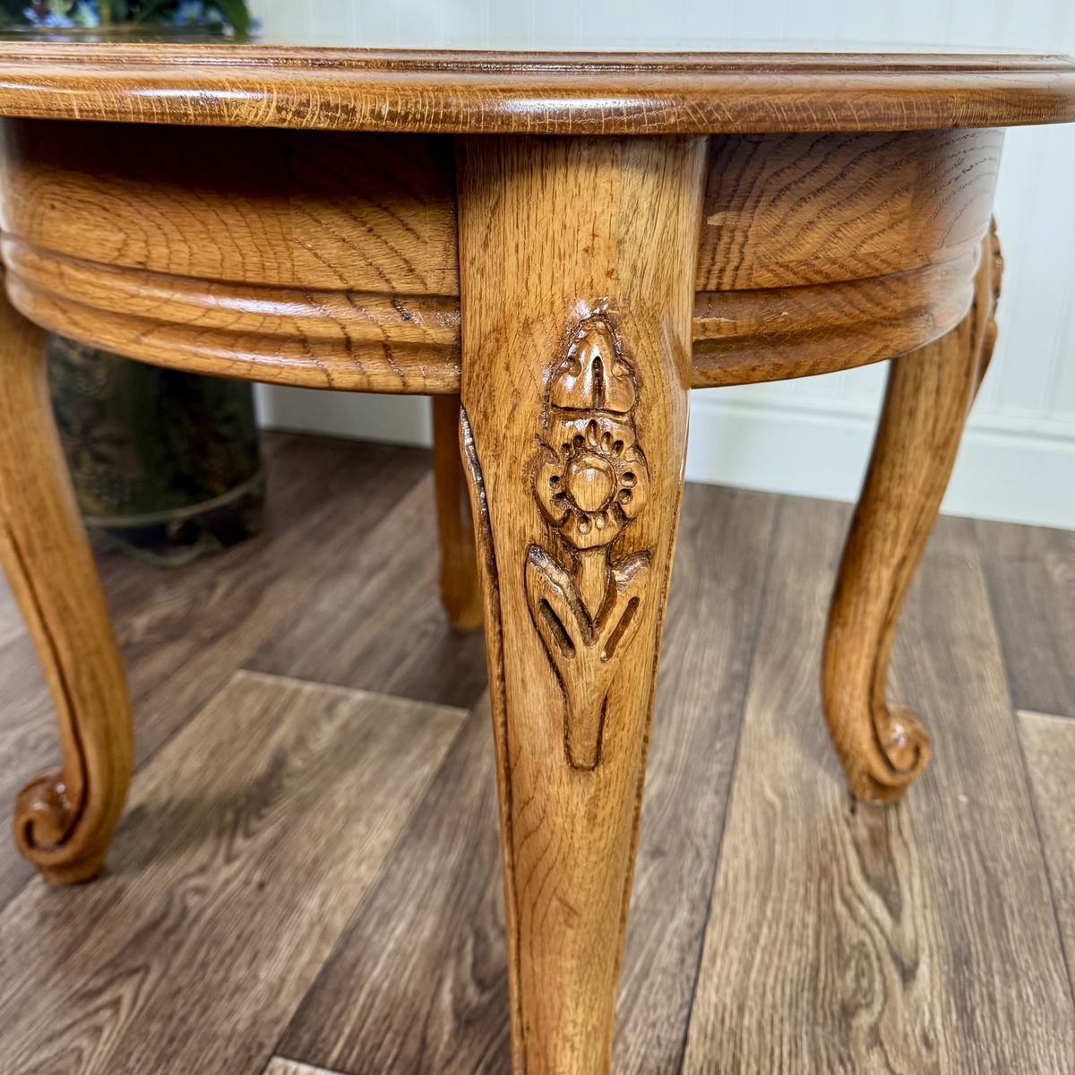 Vintage French Provincial Oak Carved Accent Table