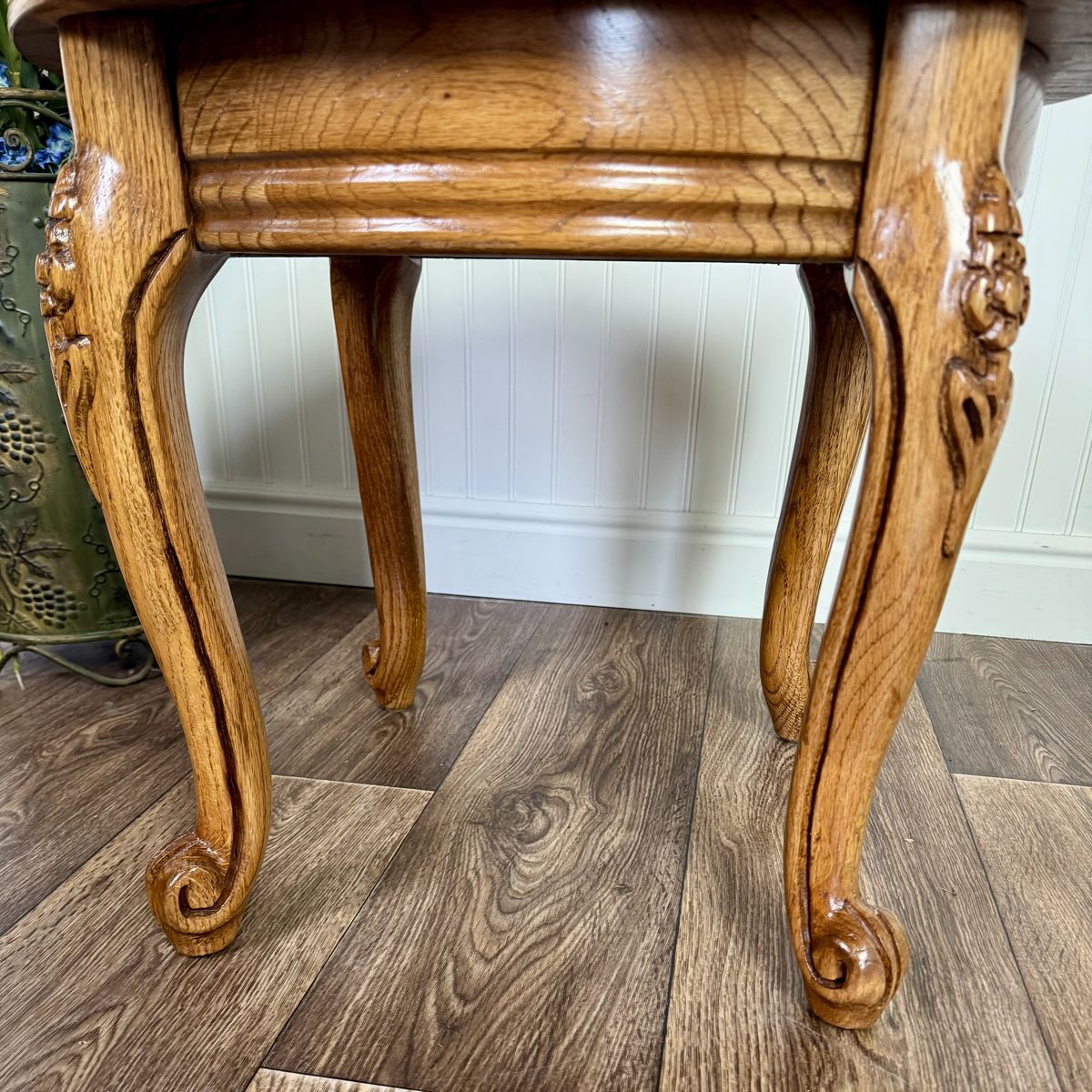 Vintage French Provincial Oak Carved Accent Table