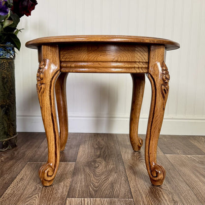 Vintage French Provincial Oak Carved Accent Table