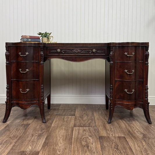 Vintage French Revival ca. 1930s Mahogany Serpentine Writing Desk / Vanity