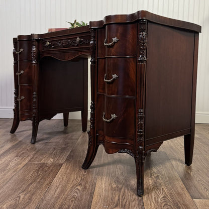 Vintage French Revival ca. 1930s Mahogany Serpentine Writing Desk / Vanity