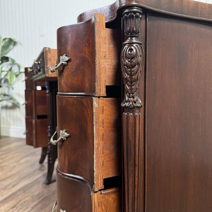 Vintage French Revival ca. 1930s Mahogany Serpentine Writing Desk / Vanity