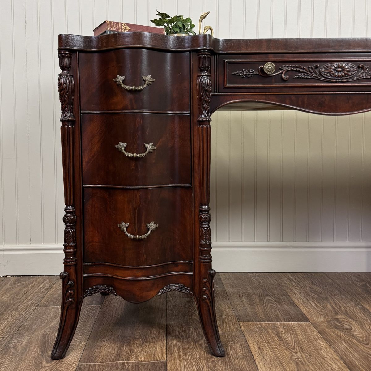 Vintage French Revival ca. 1930s Mahogany Serpentine Writing Desk / Vanity