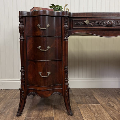 Vintage French Revival ca. 1930s Mahogany Serpentine Writing Desk / Vanity