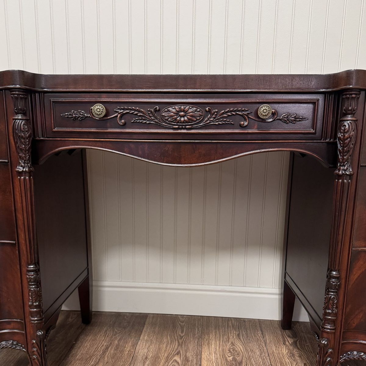 Vintage French Revival ca. 1930s Mahogany Serpentine Writing Desk / Vanity