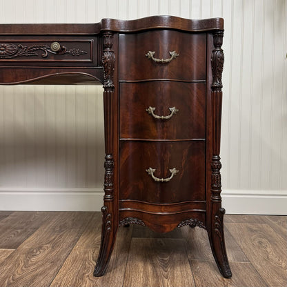 Vintage French Revival ca. 1930s Mahogany Serpentine Writing Desk / Vanity