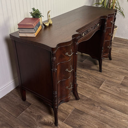 Vintage French Revival ca. 1930s Mahogany Serpentine Writing Desk / Vanity