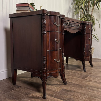 Vintage French Revival ca. 1930s Mahogany Serpentine Writing Desk / Vanity