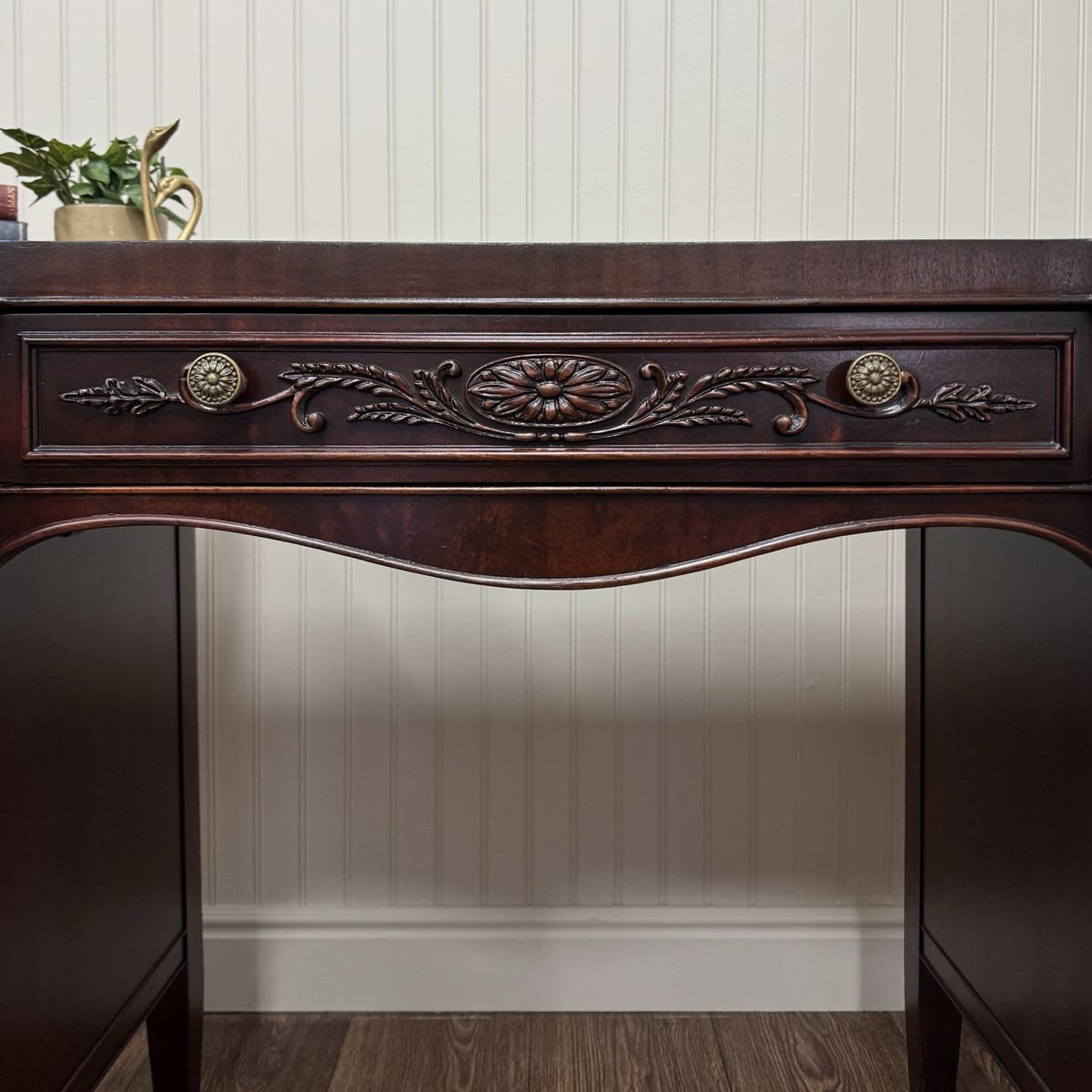 Vintage French Revival ca. 1930s Mahogany Serpentine Writing Desk / Vanity