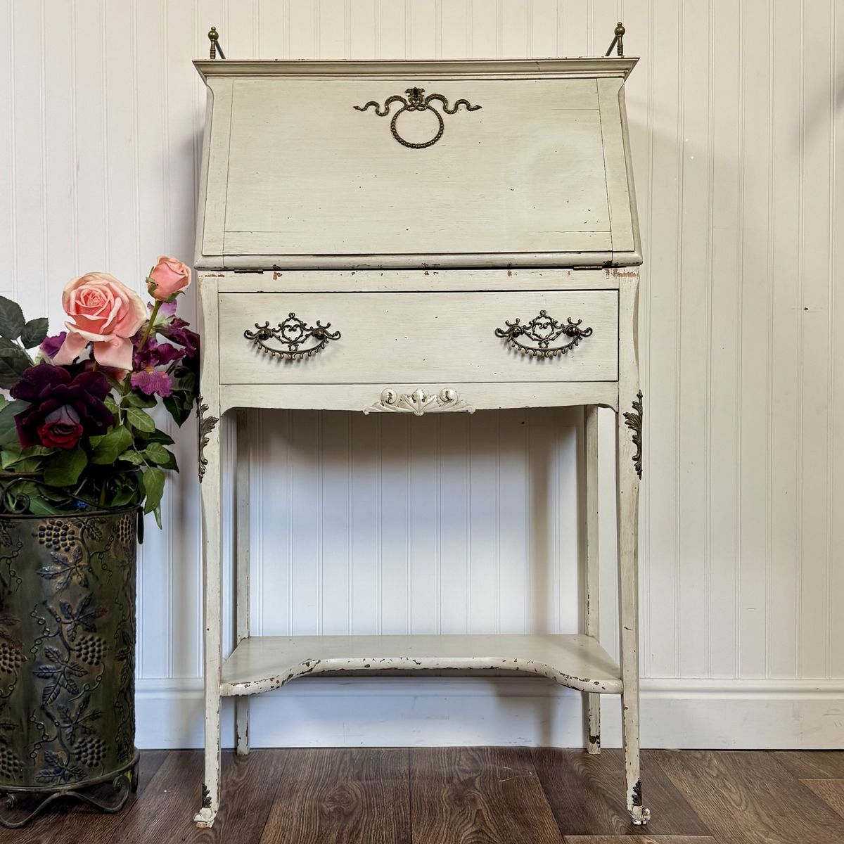 Vintage French Style Secretary Desk with Serpentine Hardware