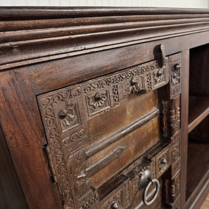 Vintage Hand-Carved Solid Wood Credenza, Sideboard, or Media Console