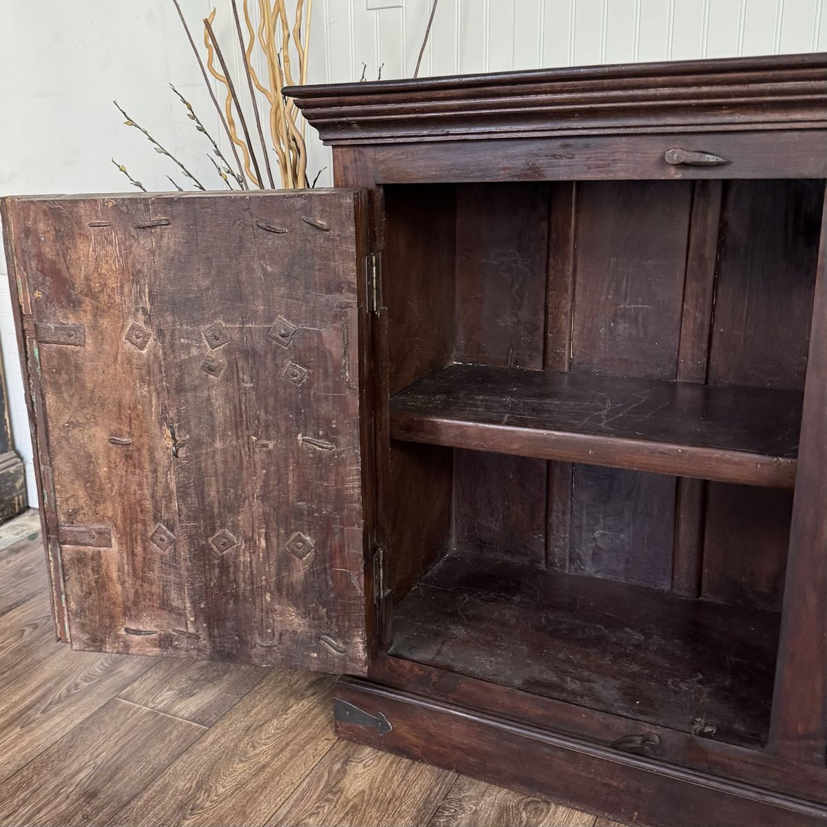 Vintage Hand-Carved Solid Wood Credenza, Sideboard, or Media Console