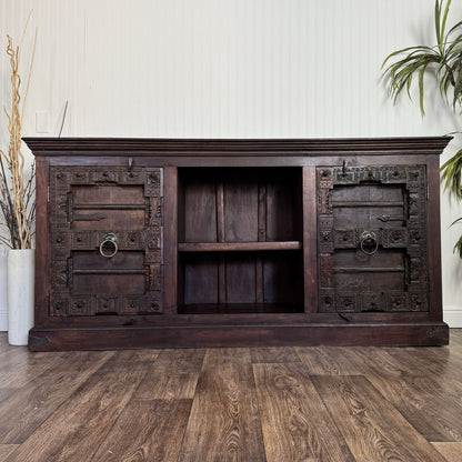 Vintage Hand-Carved Solid Wood Credenza, Sideboard, or Media Console