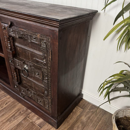 Vintage Hand-Carved Solid Wood Credenza, Sideboard, or Media Console