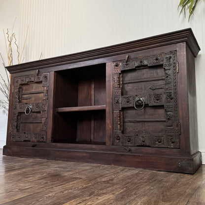 Vintage Hand-Carved Solid Wood Credenza, Sideboard, or Media Console
