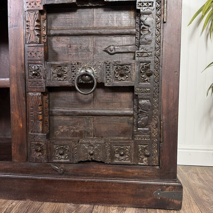 Vintage Hand-Carved Solid Wood Credenza, Sideboard, or Media Console