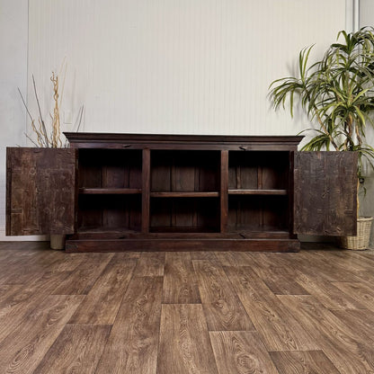 Vintage Hand-Carved Solid Wood Credenza, Sideboard, or Media Console