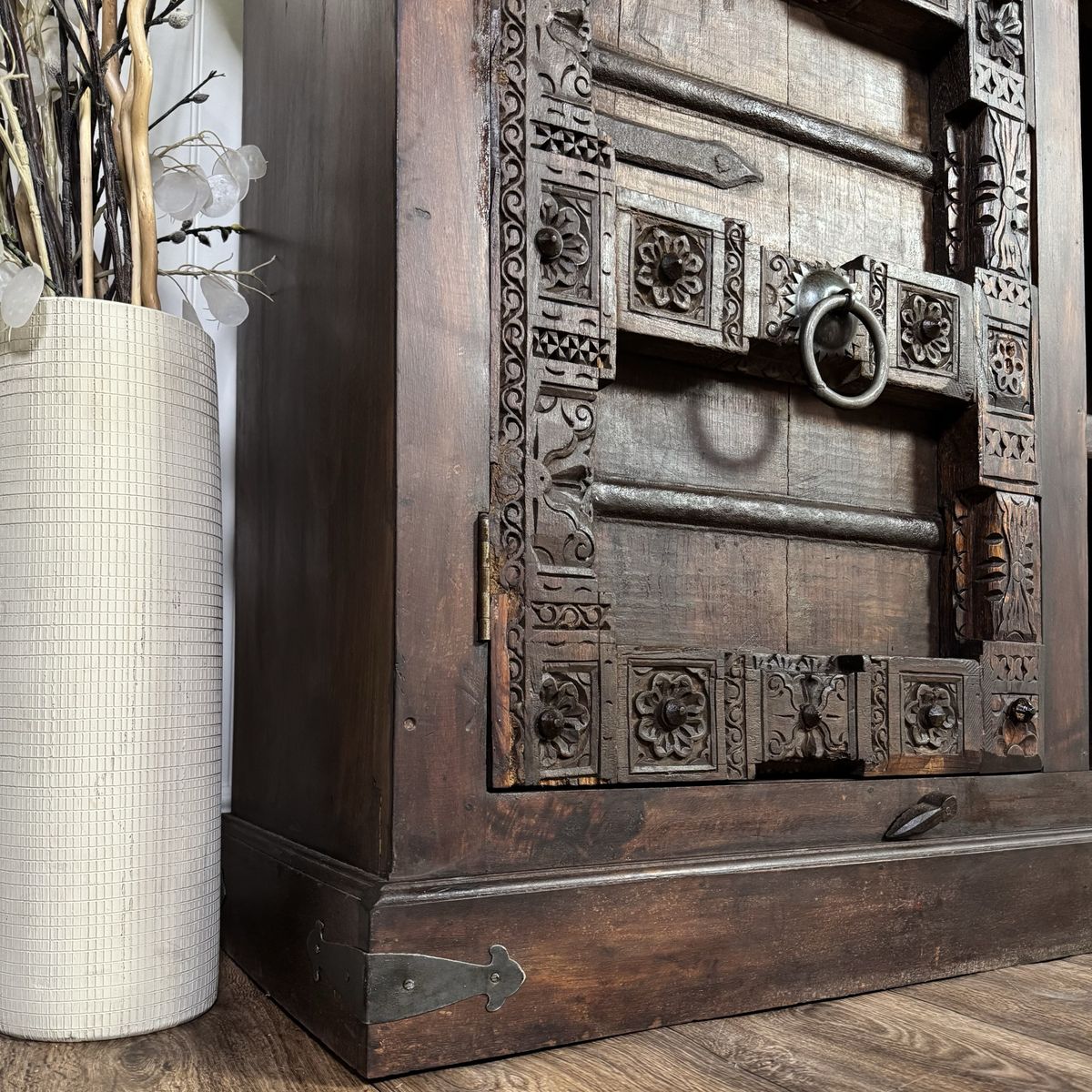 Vintage Hand-Carved Solid Wood Credenza, Sideboard, or Media Console