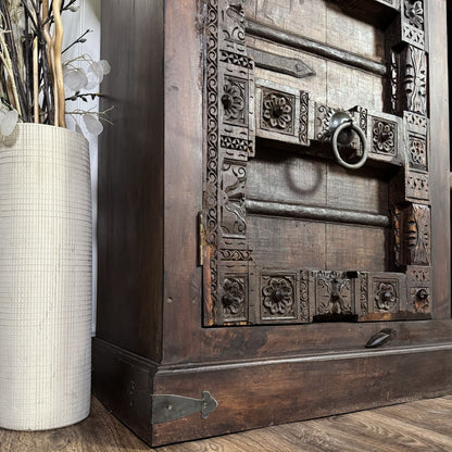 Vintage Hand-Carved Solid Wood Credenza, Sideboard, or Media Console