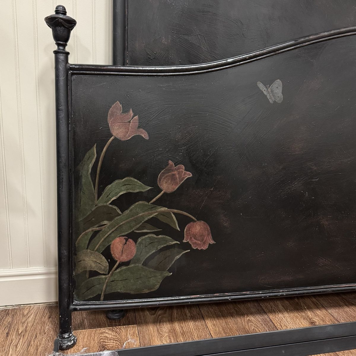 Vintage Hand-Painted King-Size Metal Bed
