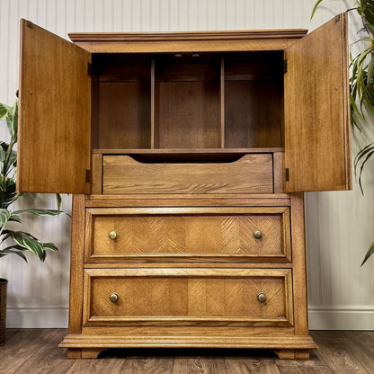Vintage Herringbone Parquet Oak Highboy Dresser