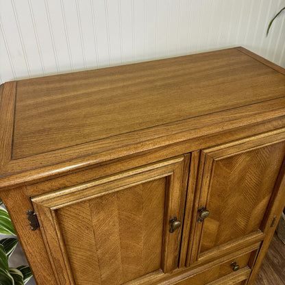 Vintage Herringbone Parquet Oak Highboy Dresser