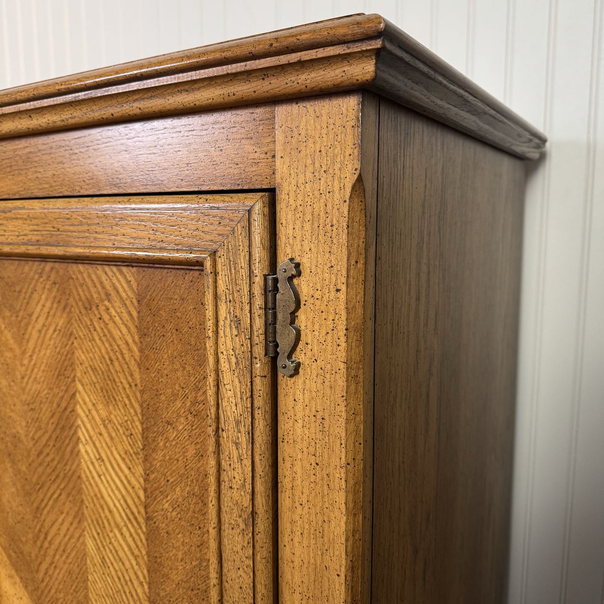 Vintage Herringbone Parquet Oak Highboy Dresser