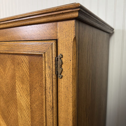 Vintage Herringbone Parquet Oak Highboy Dresser