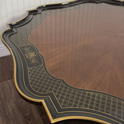 Vintage Hollywood Regency Black Lacquer Chinoiserie Coffee Table