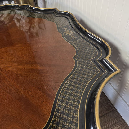 Vintage Hollywood Regency Black Lacquer Chinoiserie Coffee Table