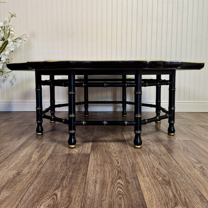 Vintage Hollywood Regency Black Lacquer Chinoiserie Coffee Table
