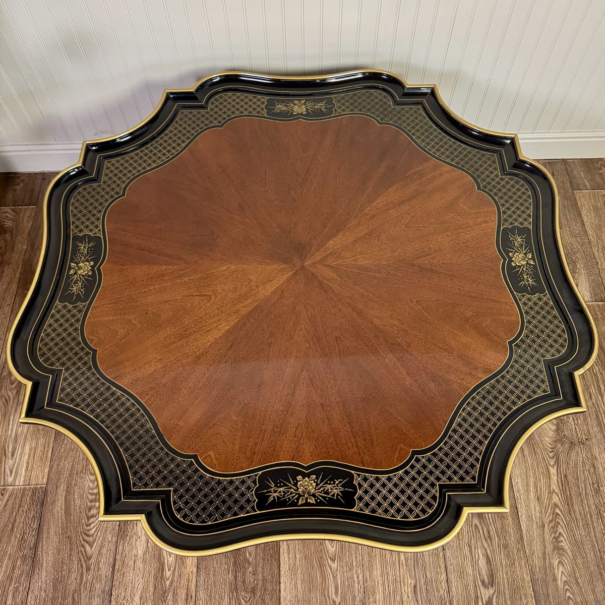 Vintage Hollywood Regency Black Lacquer Chinoiserie Coffee Table