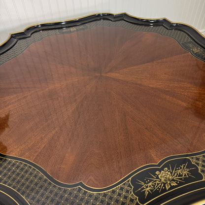Vintage Hollywood Regency Black Lacquer Chinoiserie Coffee Table