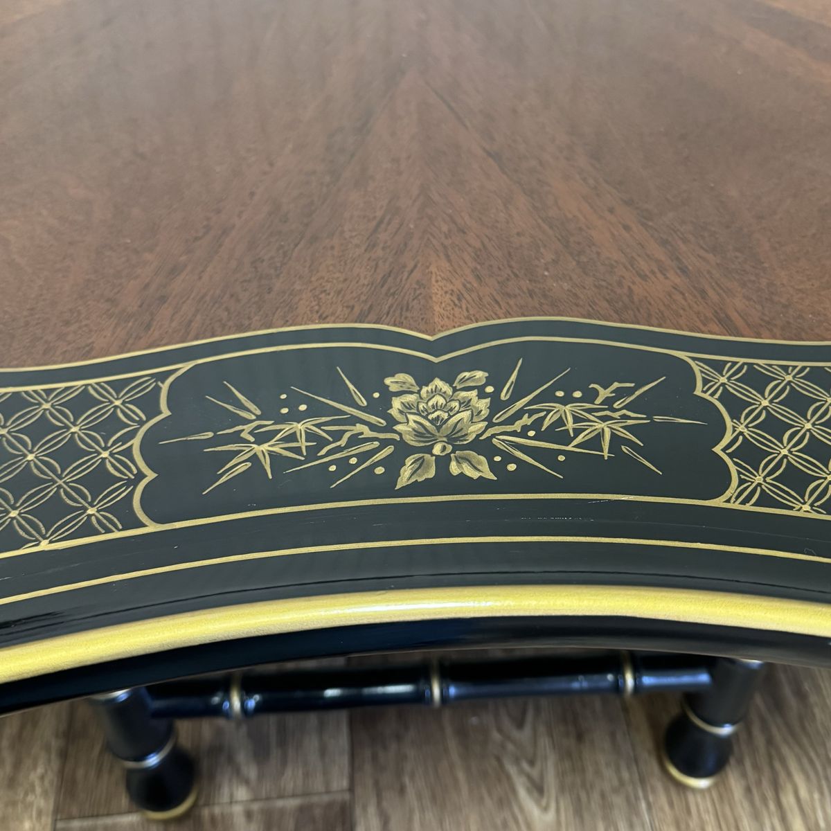 Vintage Hollywood Regency Black Lacquer Chinoiserie Coffee Table