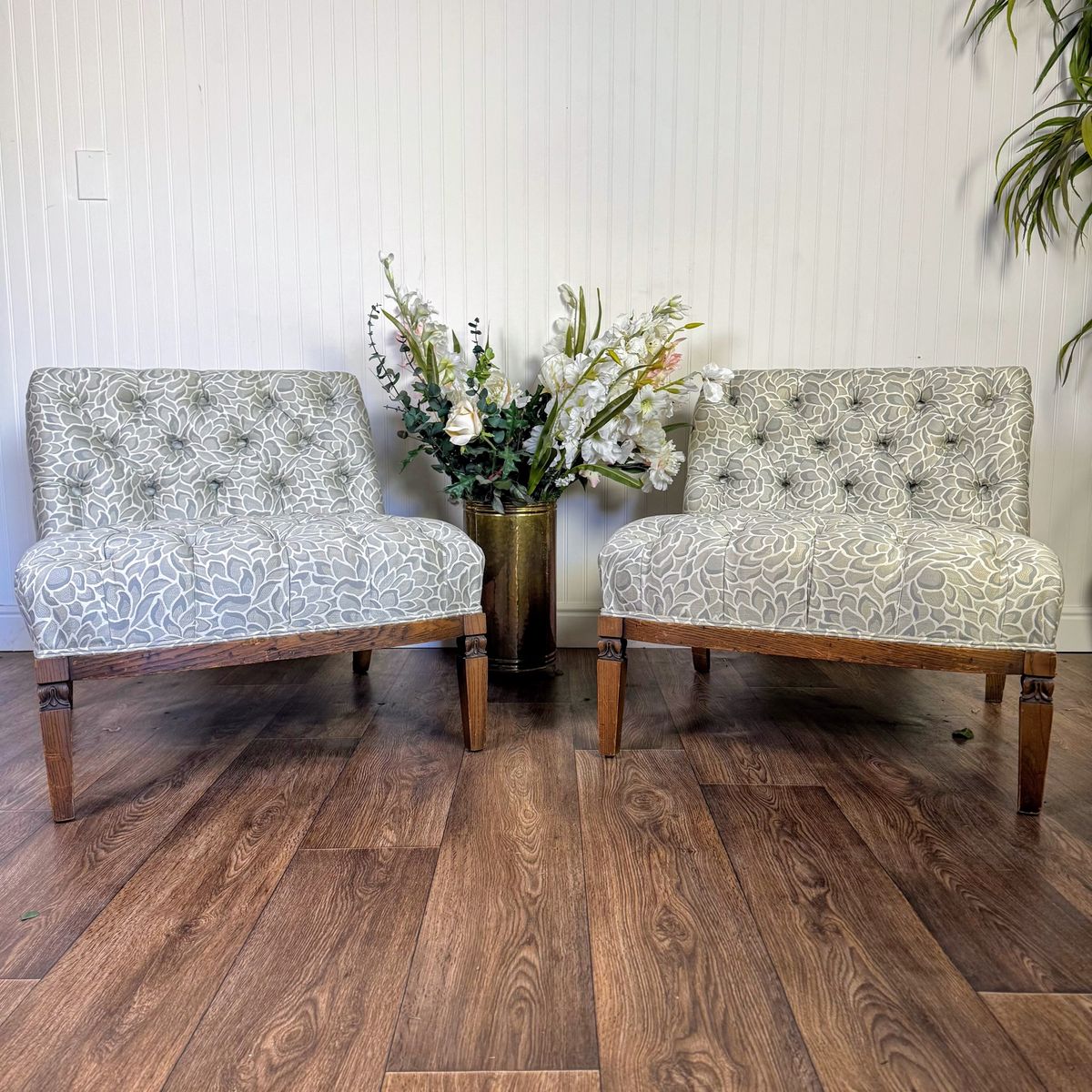 Vintage Hollywood Regency Tufted Slipper Chairs