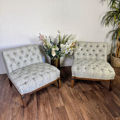 Vintage Hollywood Regency Tufted Slipper Chairs