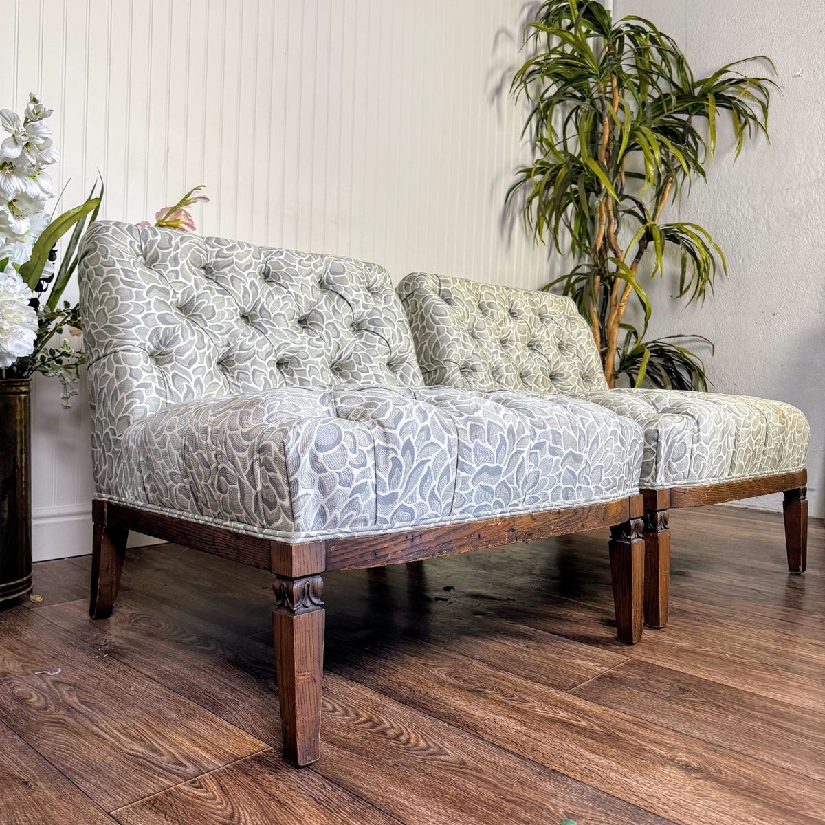 Vintage Hollywood Regency Tufted Slipper Chairs