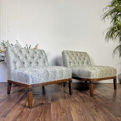 Vintage Hollywood Regency Tufted Slipper Chairs