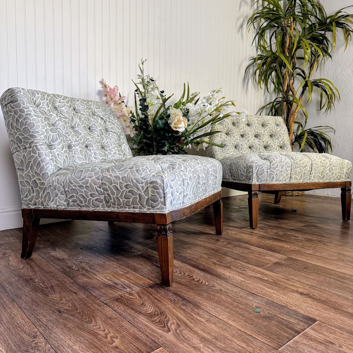 Vintage Hollywood Regency Tufted Slipper Chairs