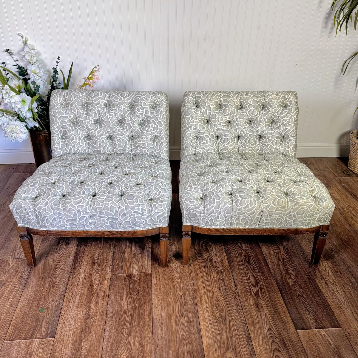 Vintage Hollywood Regency Tufted Slipper Chairs