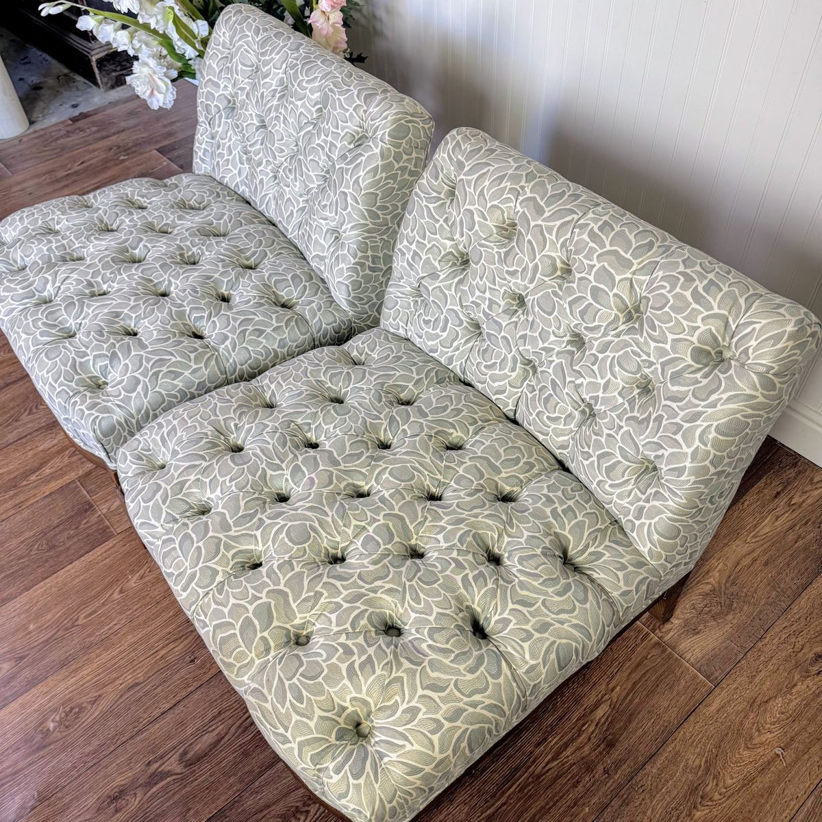 Vintage Hollywood Regency Tufted Slipper Chairs