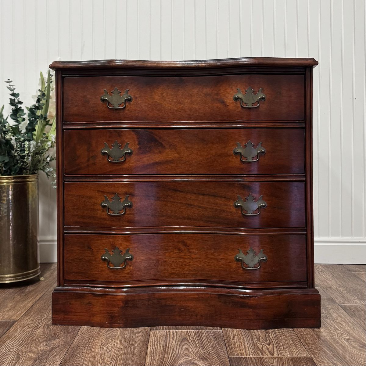 Vintage Mahogany Serpentine Chest w/ Leather Top