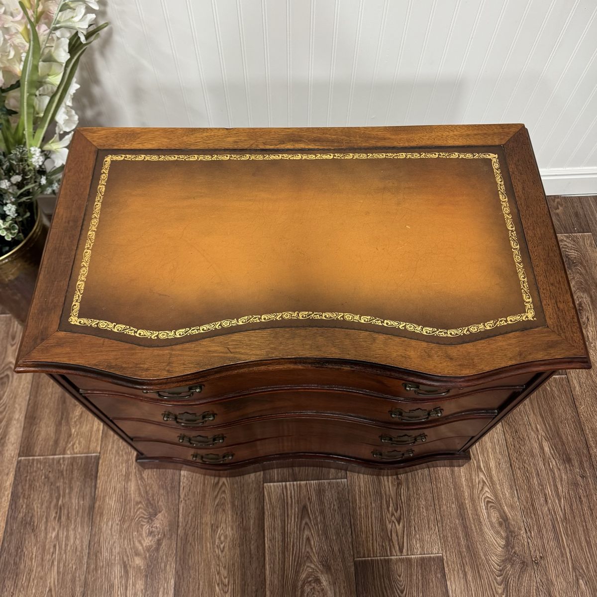 Vintage Mahogany Serpentine Chest w/ Leather Top