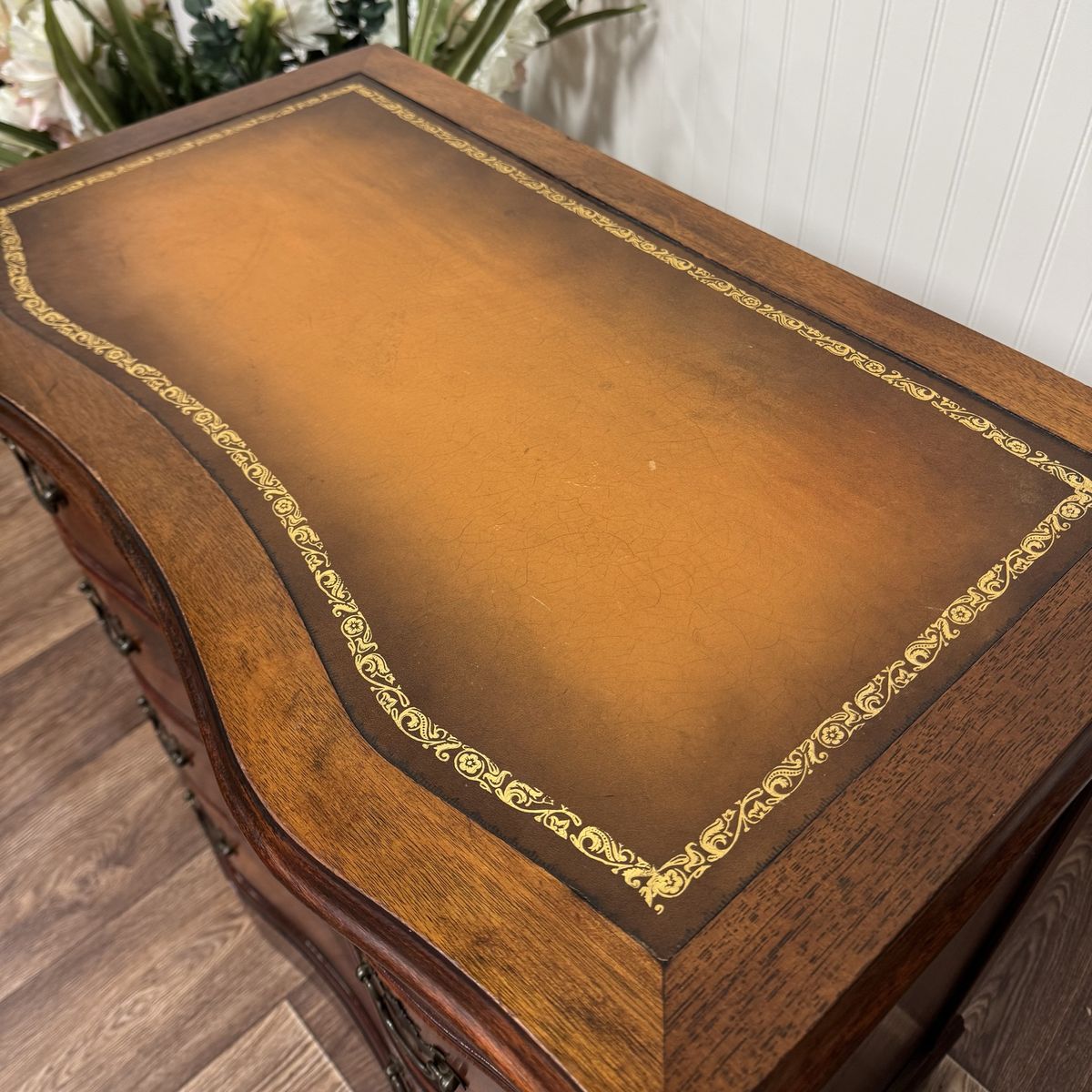 Vintage Mahogany Serpentine Chest w/ Leather Top
