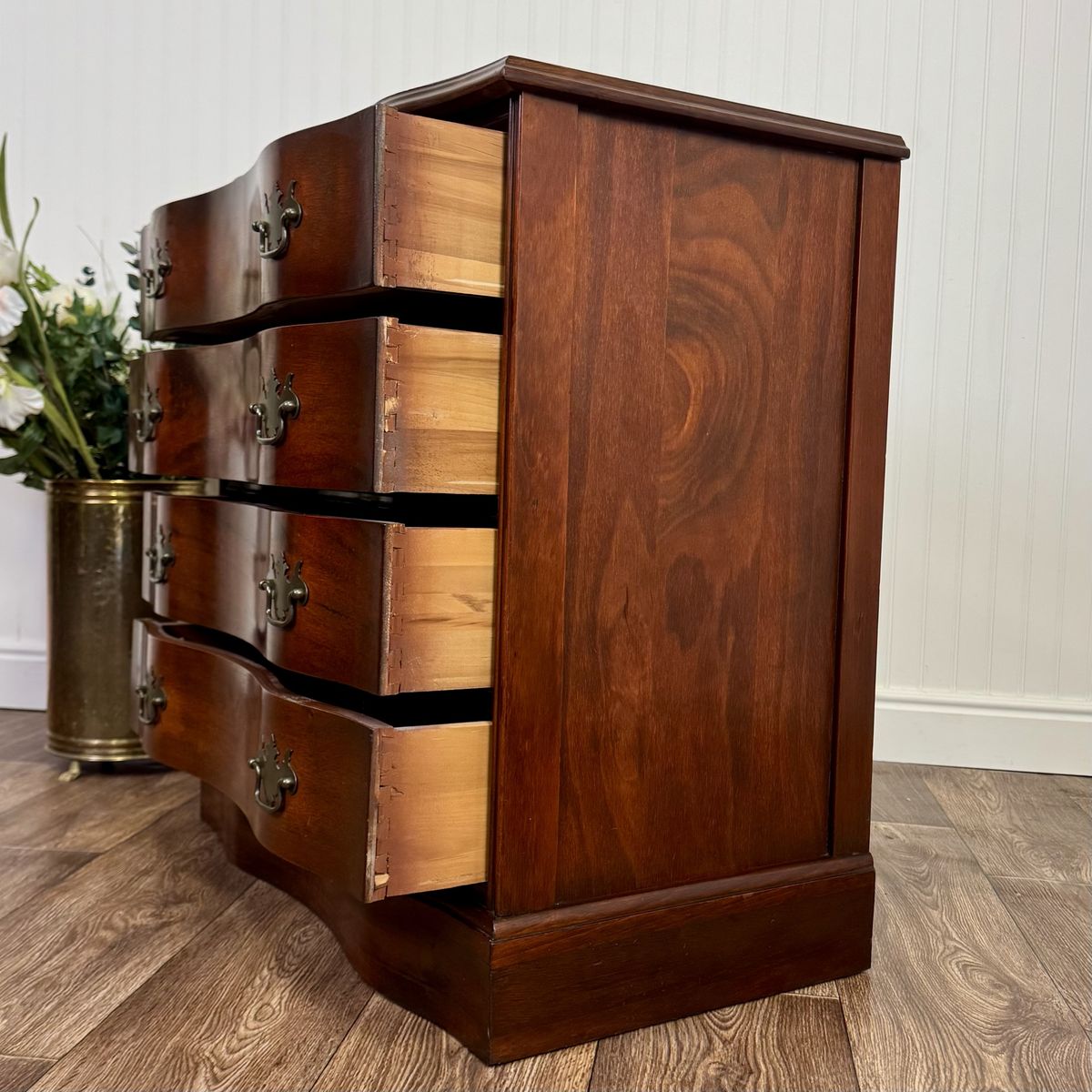 Vintage Mahogany Serpentine Chest w/ Leather Top