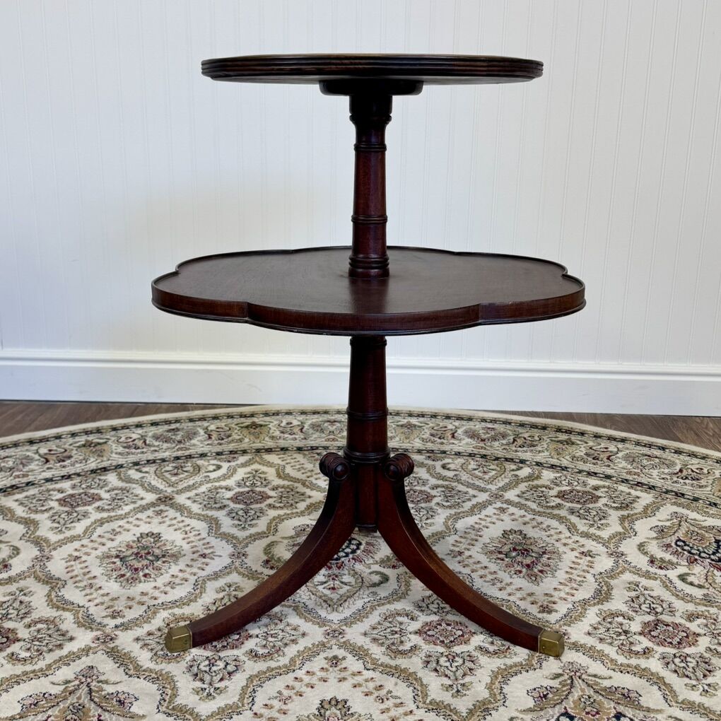 Vintage Mahogany 2-Tier Pedestal Side Table
